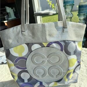 Coach Gray and Yellow Circle Pattern Bag